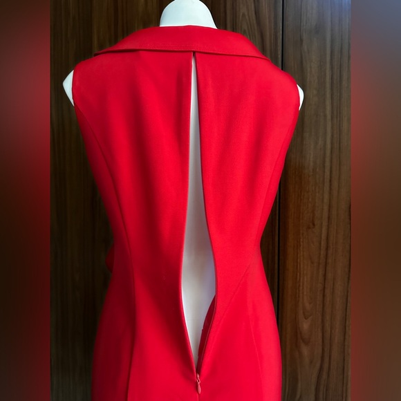 Calvin Klein Red Formal Classy Midi Length Sheath Fitted Ruffle Front Size 8 - Picture 4 of 11